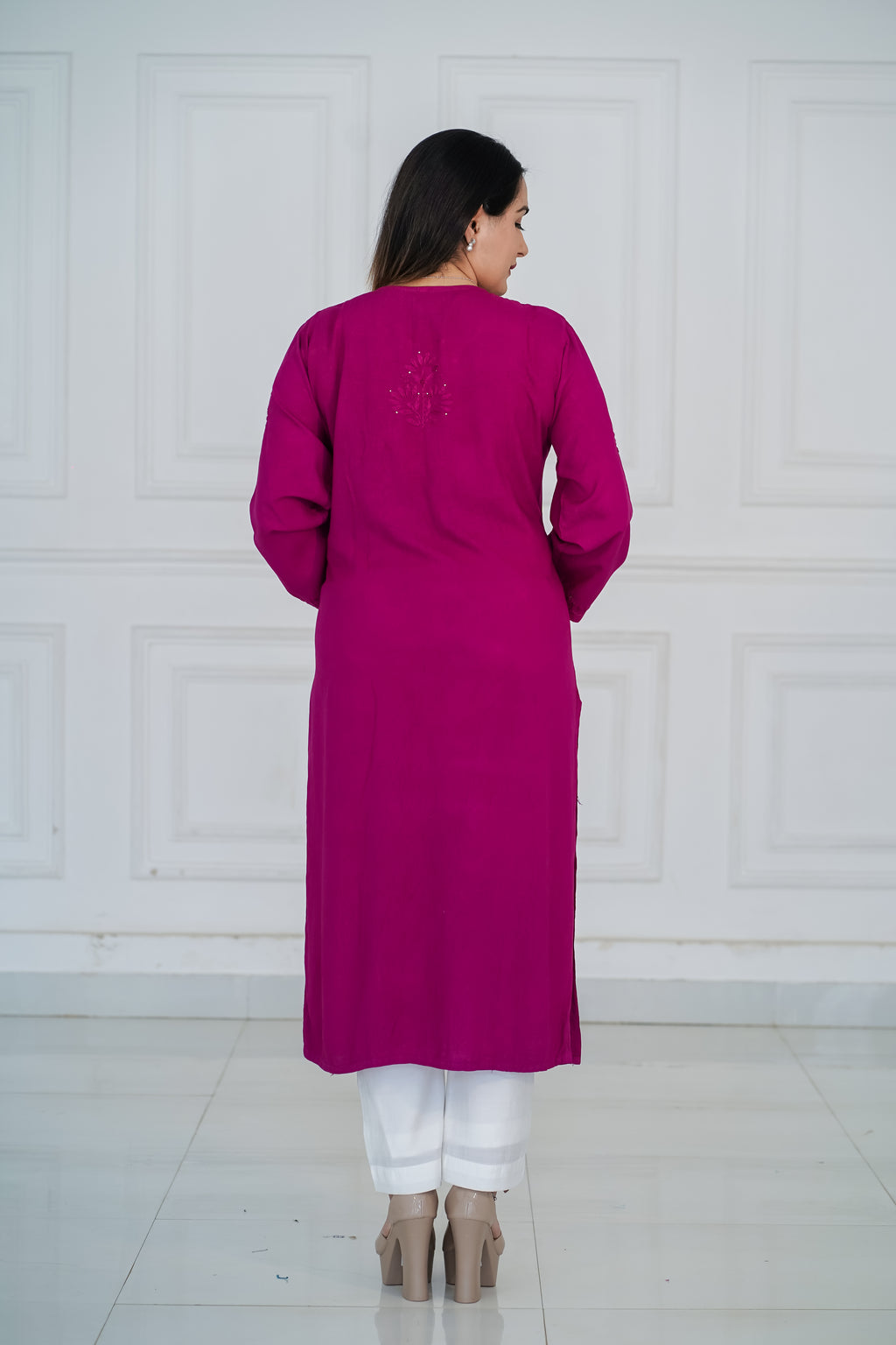 Rani Pink Long Chikankari Kurti