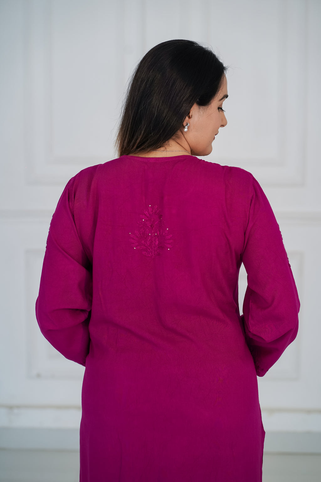 Rani Pink Long Chikankari Kurti