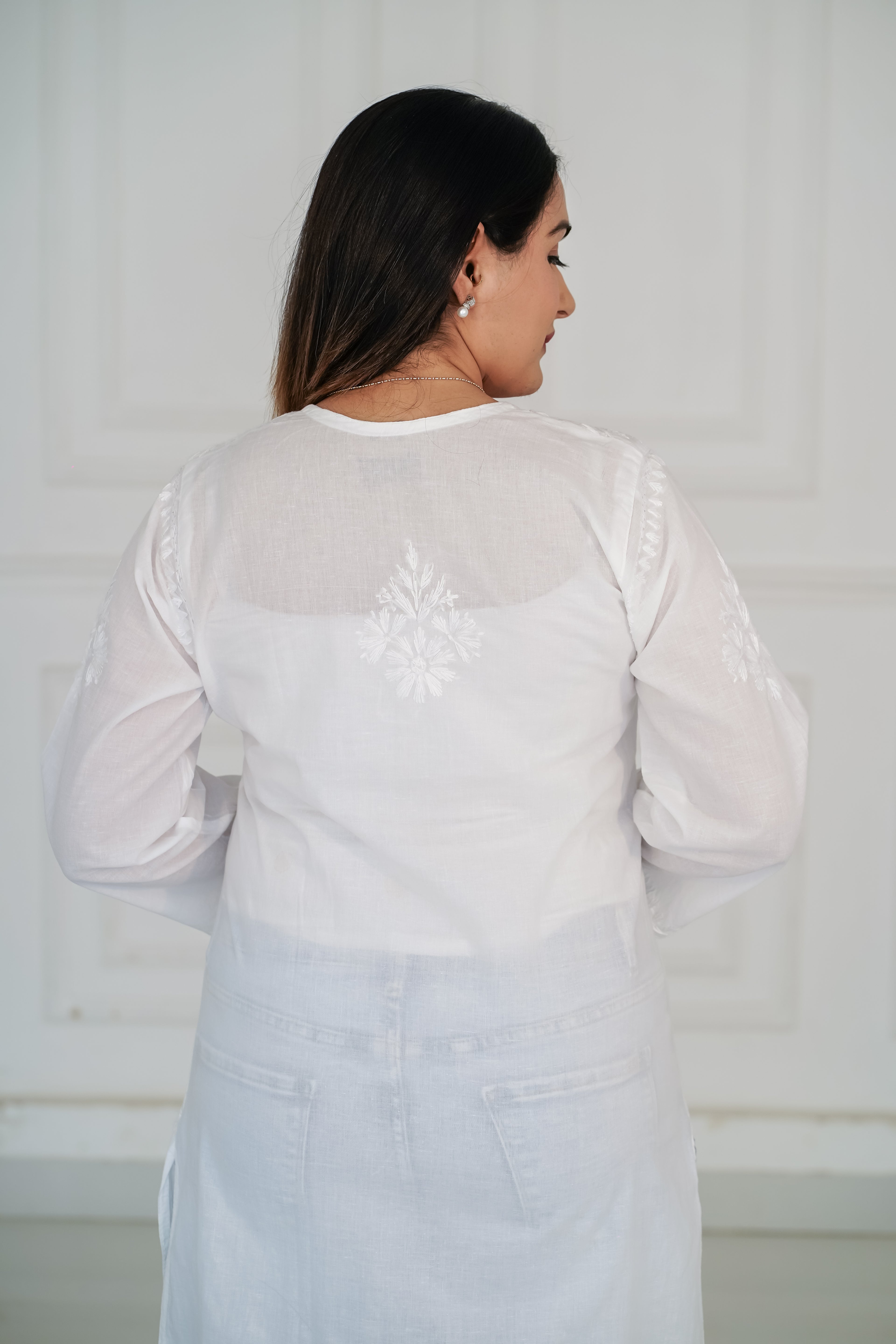 White Rayon Long Chikankari Kurti