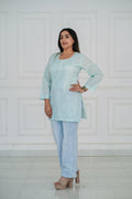 Skyblue Dobby Cotton Short Kurti
