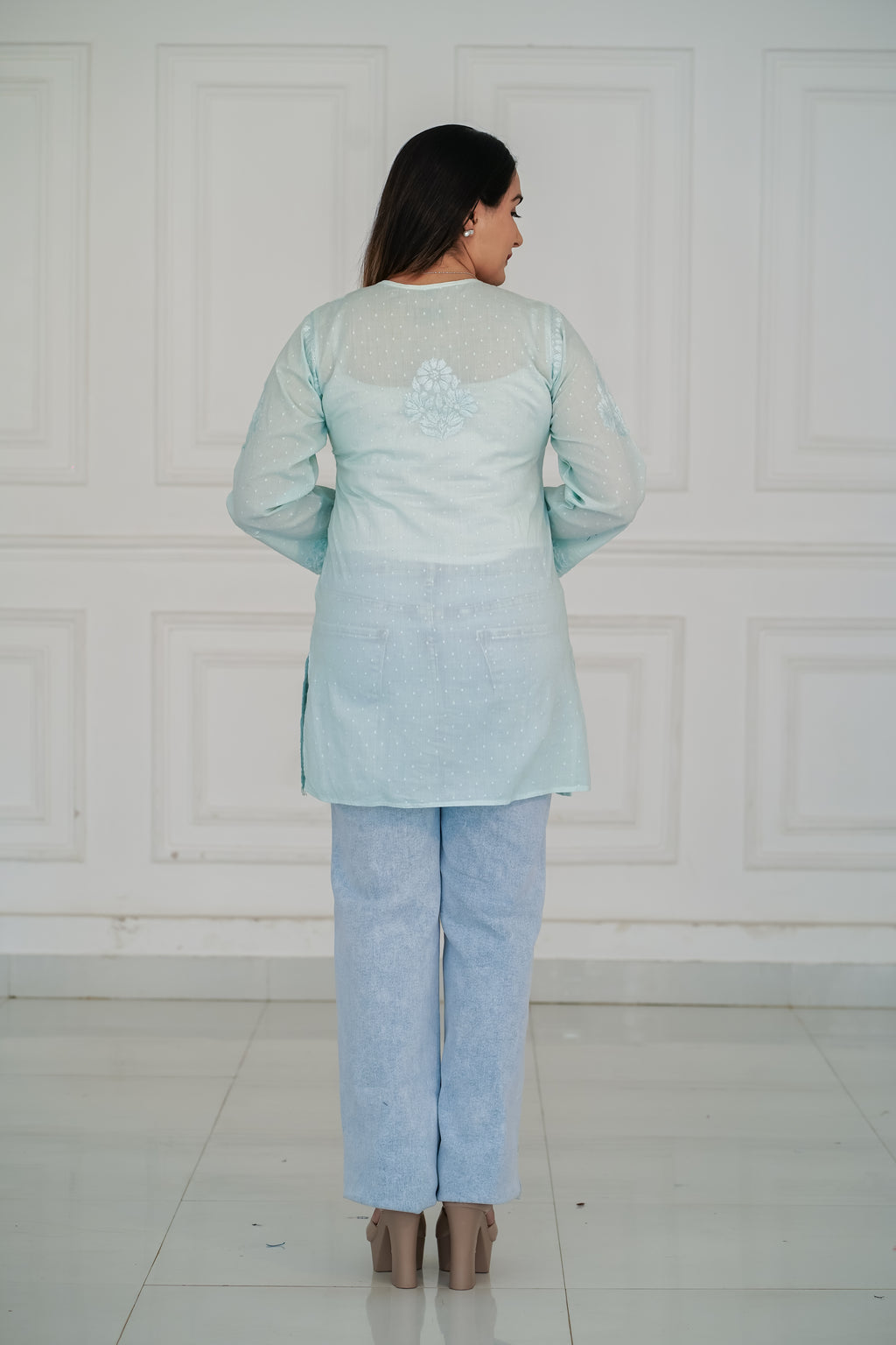 Skyblue Dobby Cotton Short Kurti