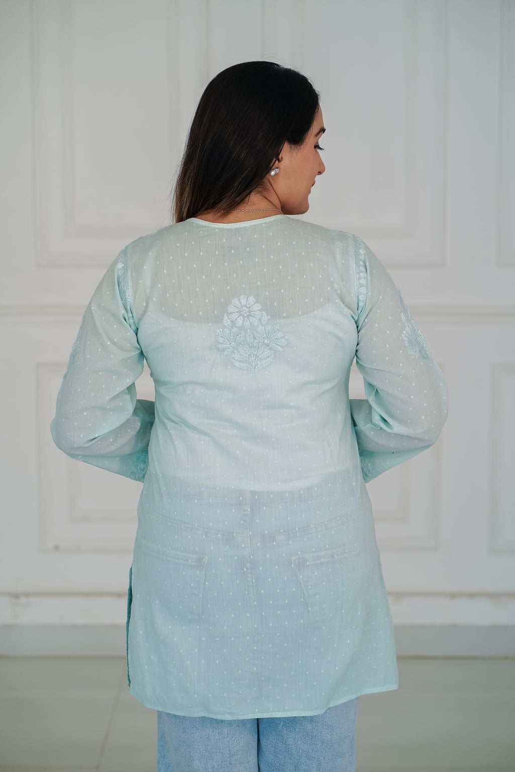 Skyblue Dobby Cotton Short Kurti