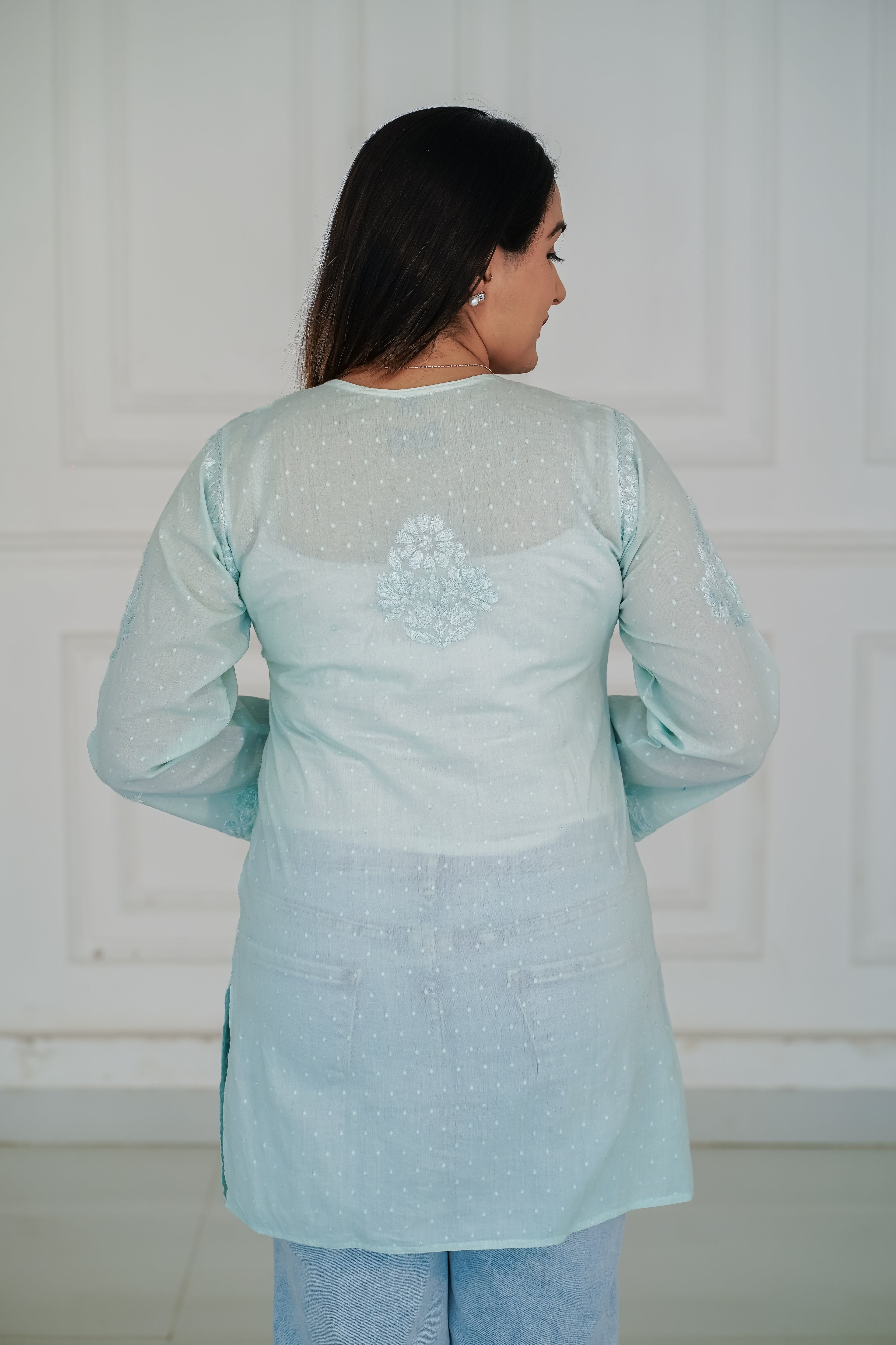 Skyblue Dobby Cotton Short Kurti