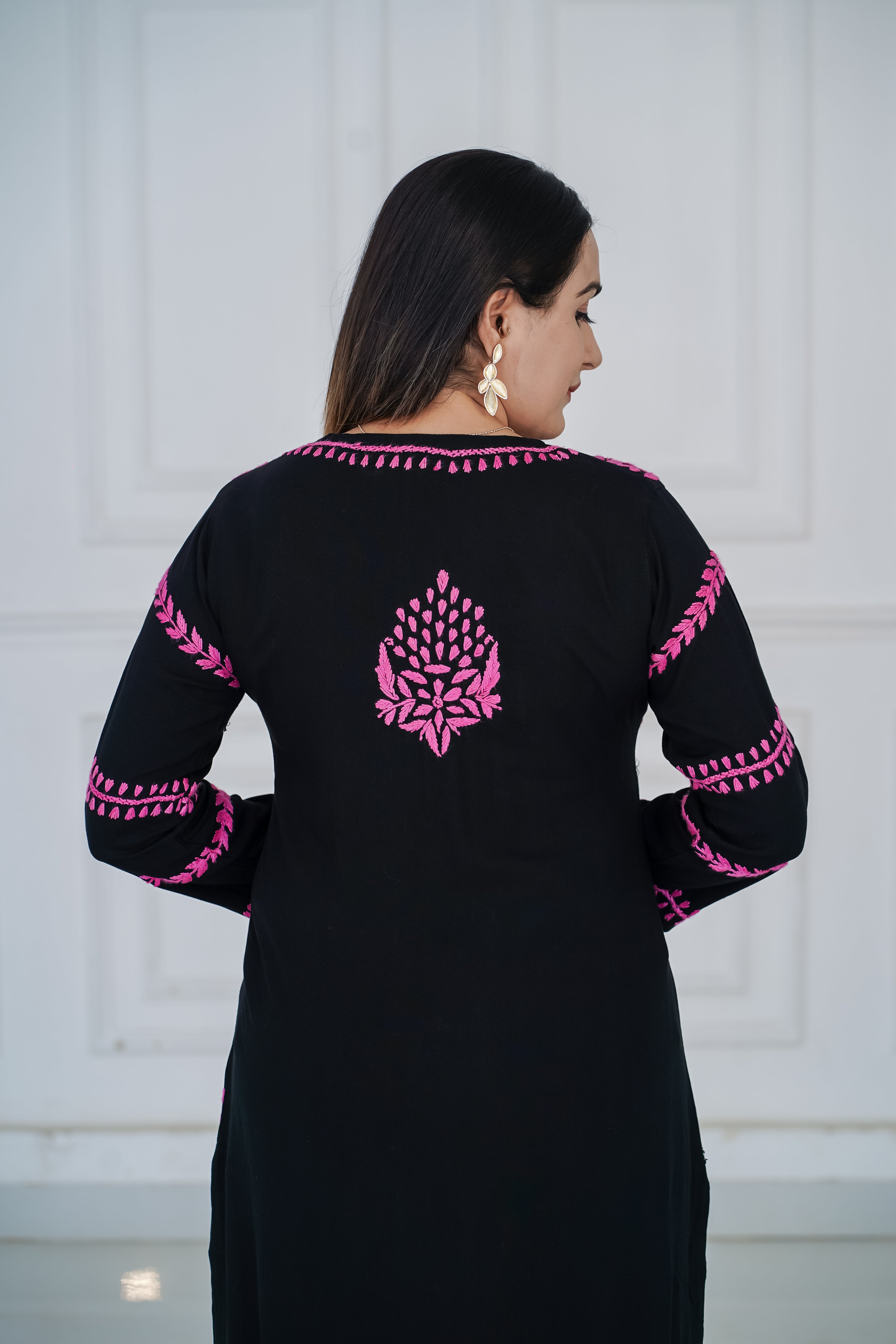 Black Rayon kurti with pink work