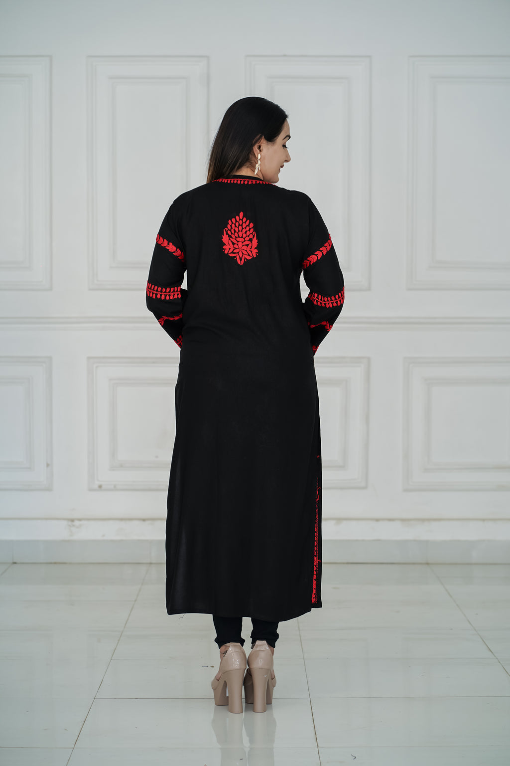 Black Rayon Kurti with Red chikankari