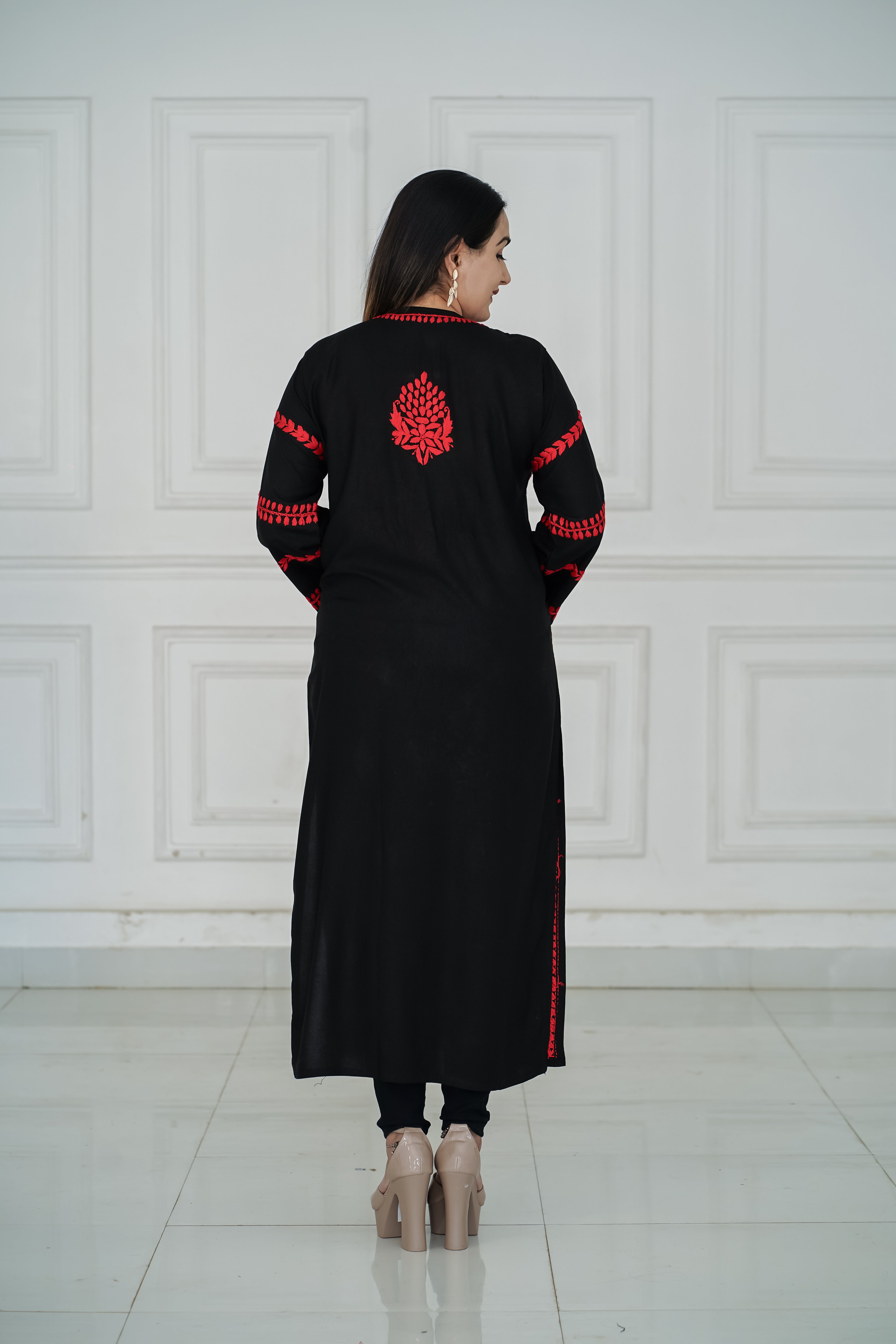 Black Rayon Kurti with Red chikankari