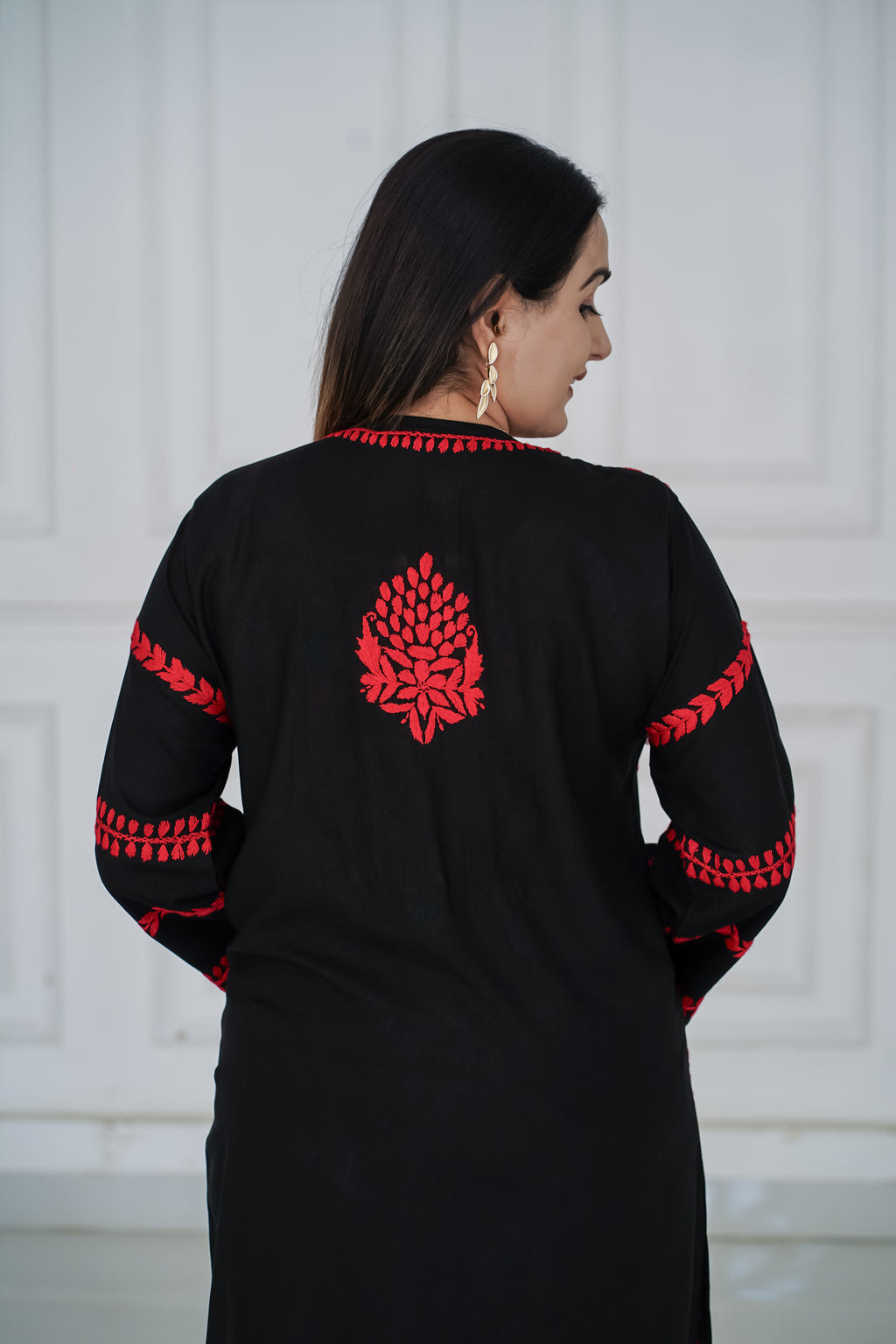 Black Rayon Kurti with Red chikankari
