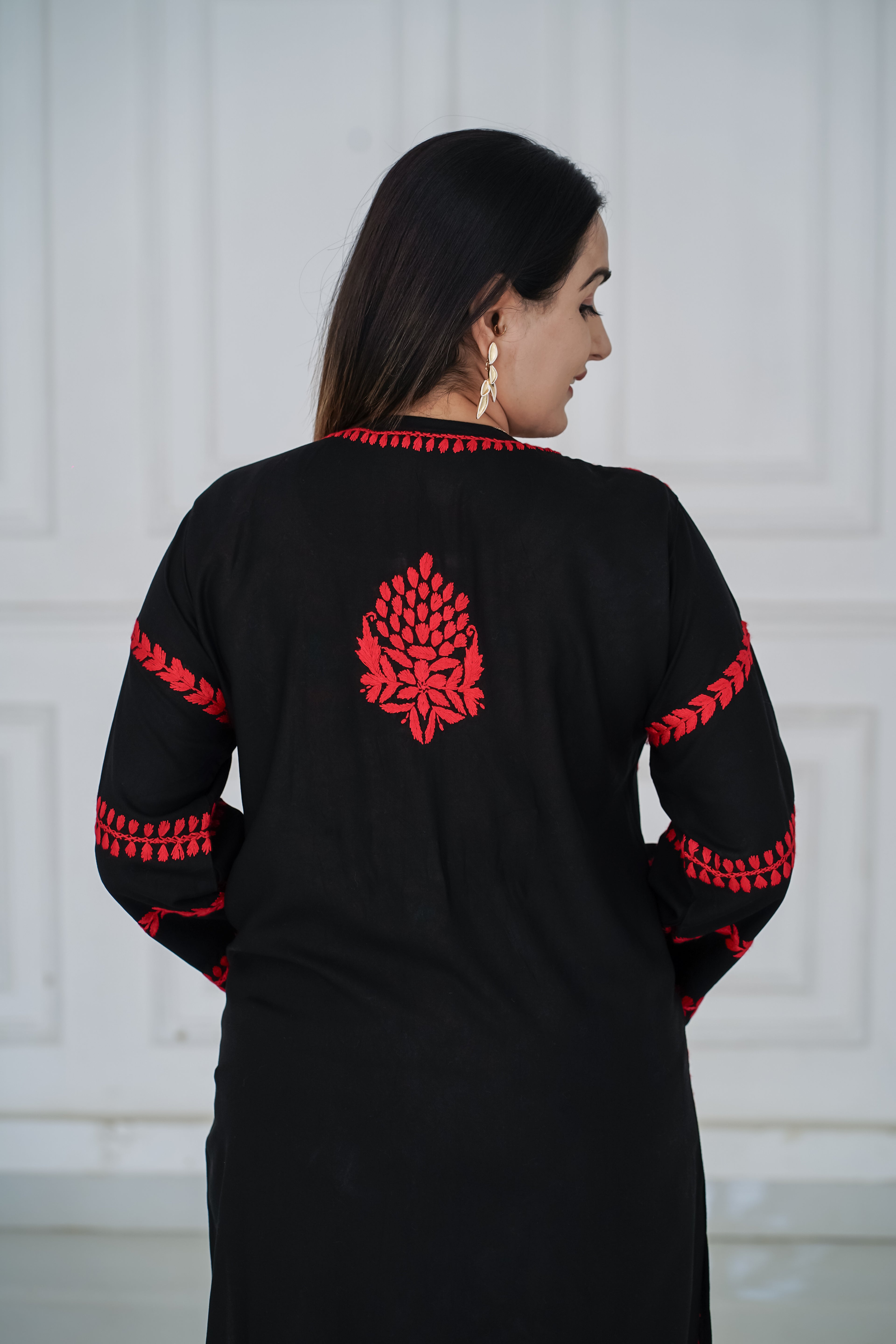 Black Rayon Kurti with Red chikankari