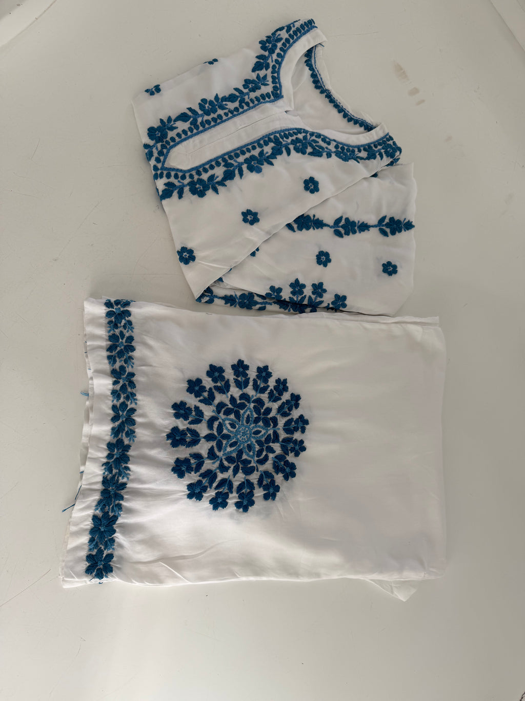 Pure Rayon White Plazo Set with Blue heavy chikankari work