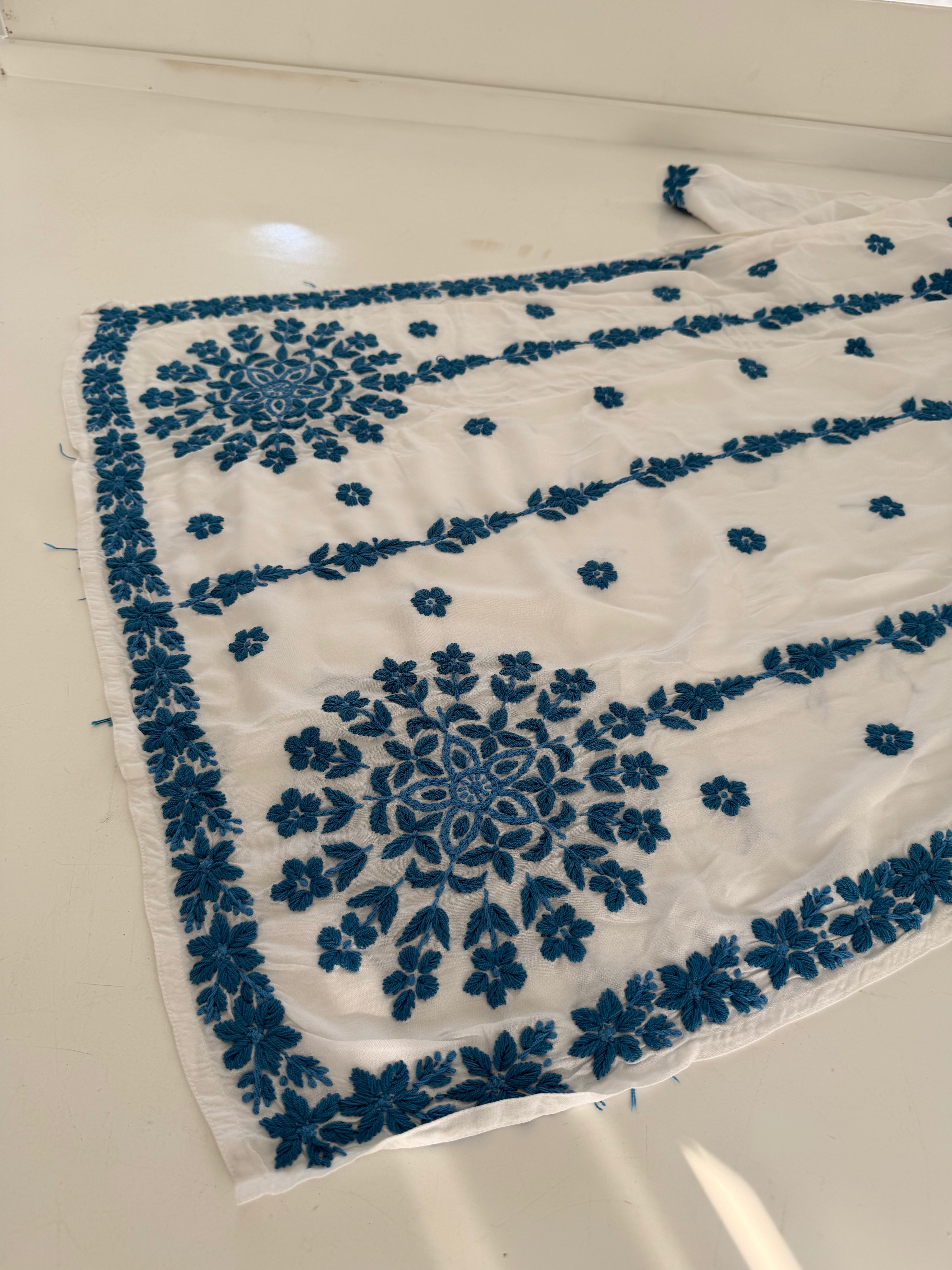 Pure Rayon White Plazo Set with Blue heavy chikankari work