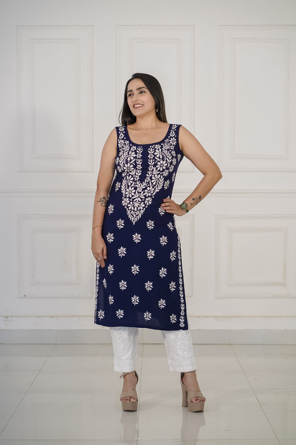 Rayon fabric Kurti slim fit kurti with traditional chikankari work